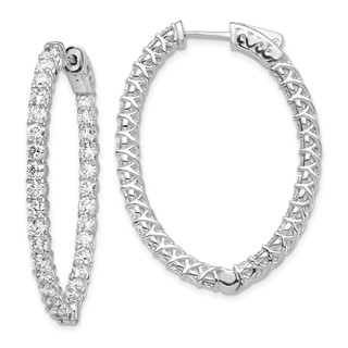14k White Gold (Holds 64-2.6mm Round) Oval In/Out Hoop w/Safety Clasp Earring Mountings