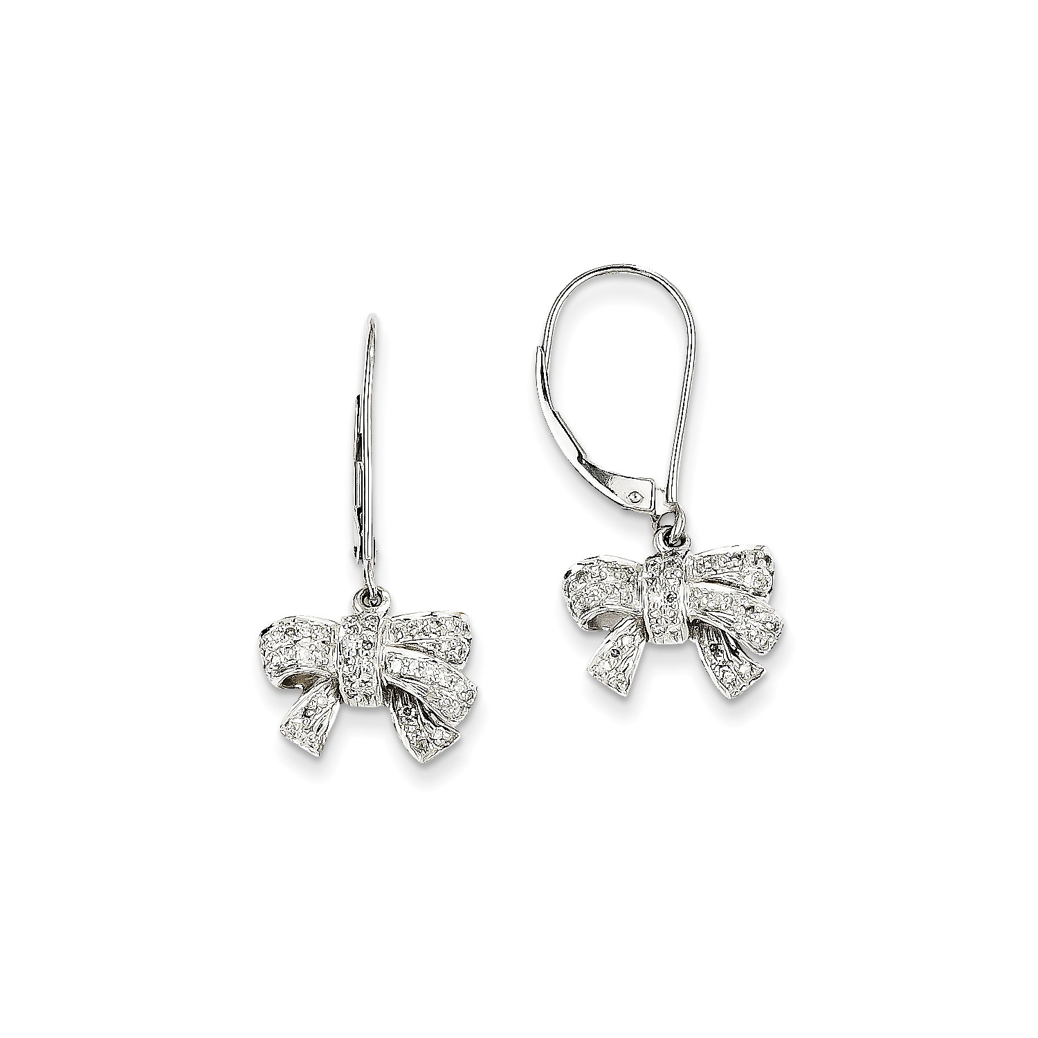 14k White Gold 0.35ct Diamond Bow Dangle Leverback Earrings for sale