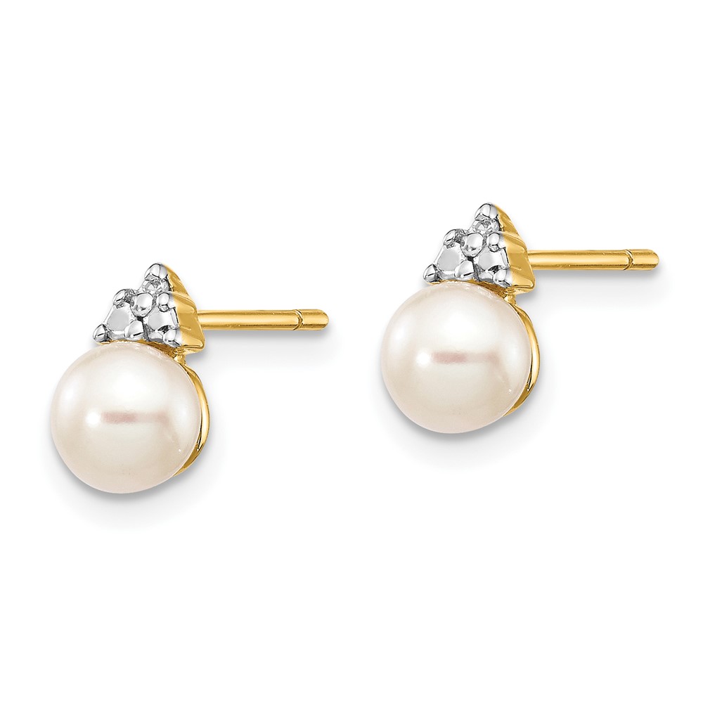14k 5-6mm White Round FWC Pearl .01ct Diamond Post Earrings (XE2492AA)