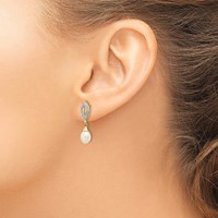 14K Yellow Gold 7x 5mm White Teardrop Freshwater Cultured Pearl and.01 Carat Diamond Dangle Post Earrings view 3