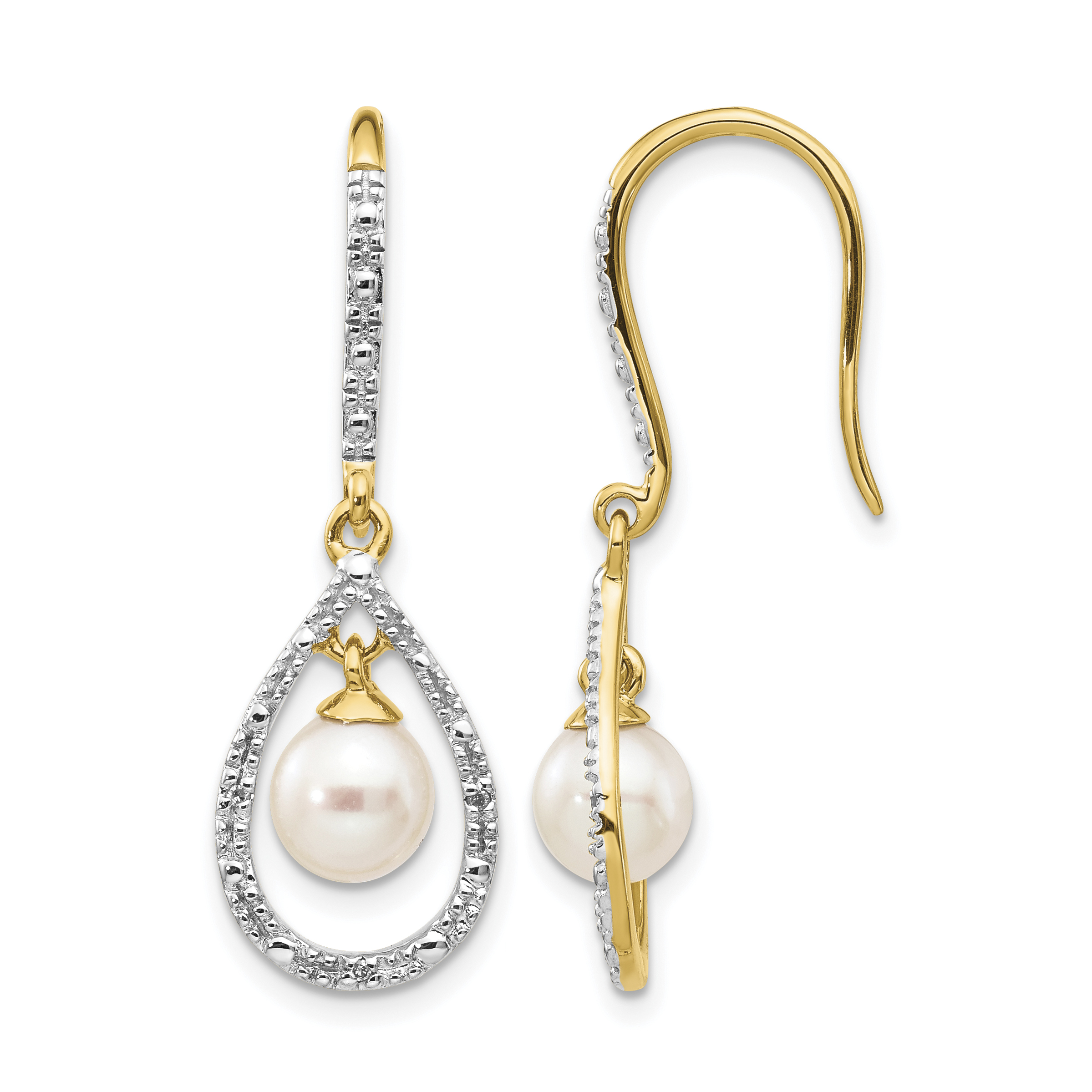 14k 6-7mm White Round FWC Pearl .02ct. Diamond Dangle Earrings (XE2507AA)