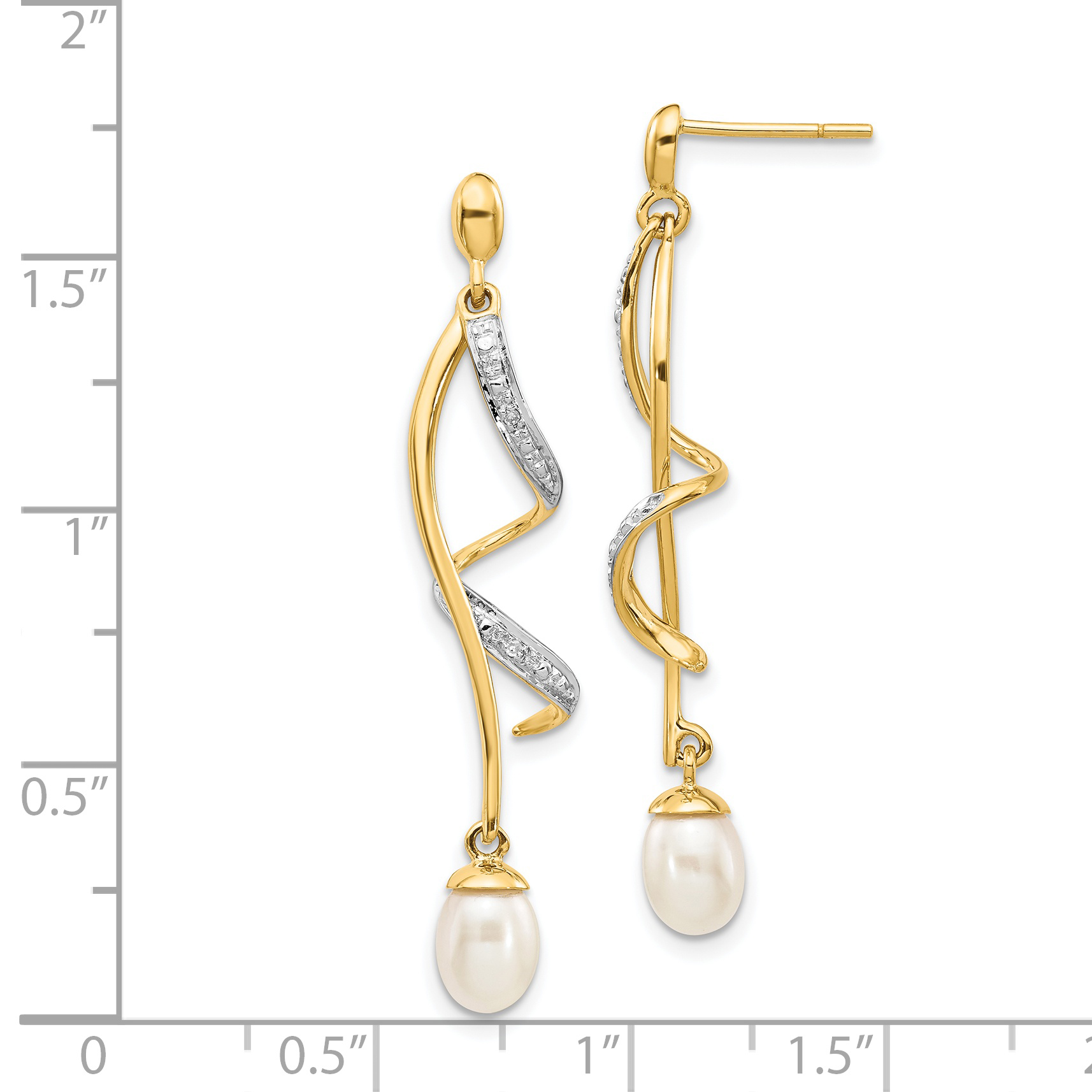 14k 7x5mm White Teardrop Freshwater Cultured Pearl and .01 carat Diamond Dangle - Picture 4 of 4