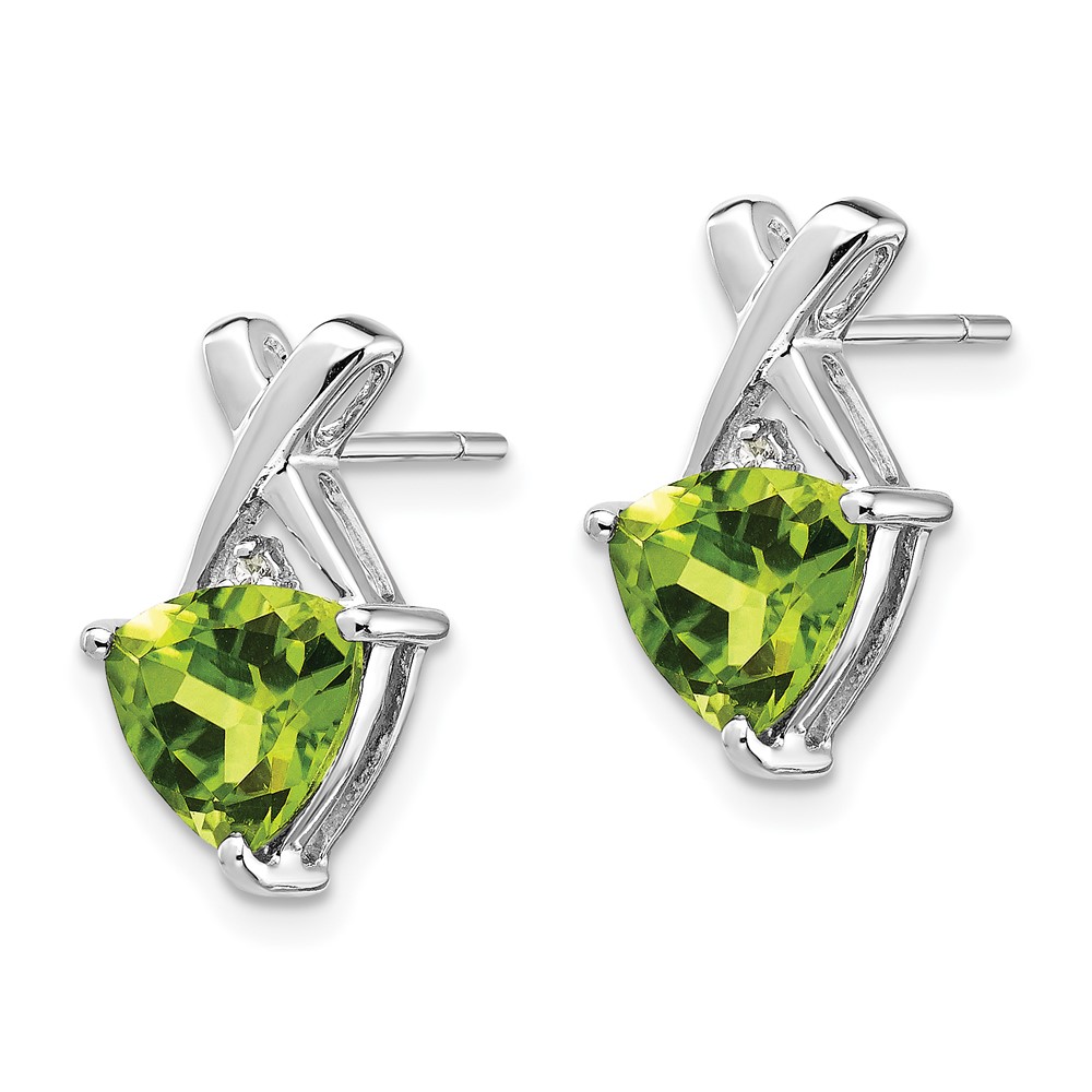 14k White Gold Peridot and White Topaz Trillion Post Earrings (XE2558PE)