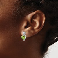 14K White Gold 7mm Trillion Peridot and White Topaz -x- Post Earrings view 3
