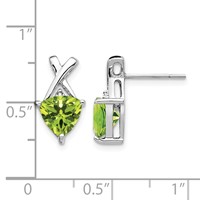 14K White Gold 7mm Trillion Peridot and White Topaz -x- Post Earrings view 4