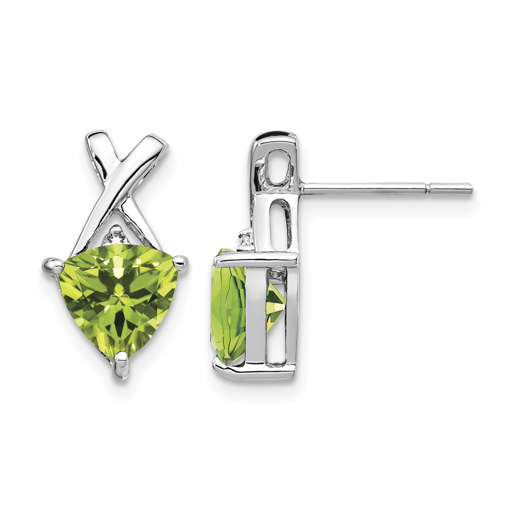 14k White Gold Peridot and White Topaz Trillion Post Earrings (XE2558PE)