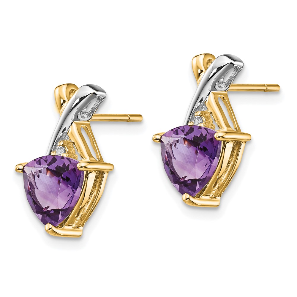 14k & Rhodium Amethyst and White Topaz Trillion Post Earrings (XE2572AM)