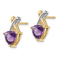 14K Yellow Gold and White Rhodium 7mm Trillion Amethyst and White Topaz -x- Post Earrings view 2