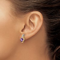 14K Yellow Gold and White Rhodium 7mm Trillion Amethyst and White Topaz -x- Post Earrings view 3