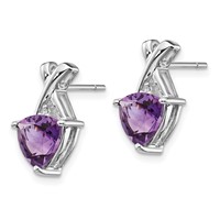 14K White Gold Amethyst and White Topaz Trillion Post Earrings view 2