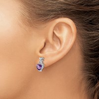 14K White Gold Amethyst and White Topaz Trillion Post Earrings view 3