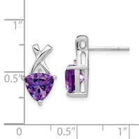 14K White Gold Amethyst and White Topaz Trillion Post Earrings view 4
