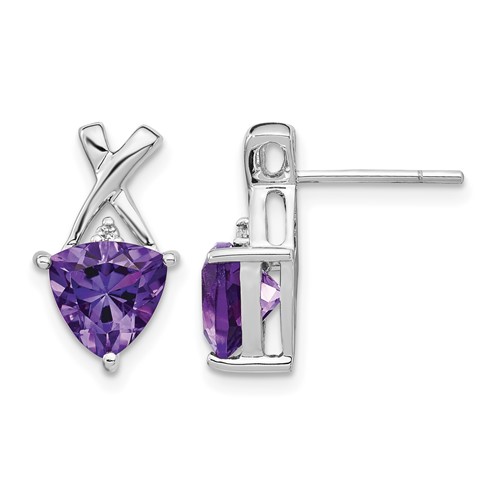 14K White Gold Amethyst and White Topaz Trillion Post Earrings