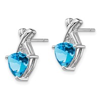 14K White Gold 7mm Trillion Blue Topaz and White Topaz -x- Post Earrings view 2