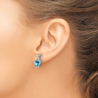 14K White Gold 7mm Trillion Blue Topaz and White Topaz -x- Post Earrings view 3