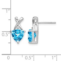 14K White Gold 7mm Trillion Blue Topaz and White Topaz -x- Post Earrings view 4