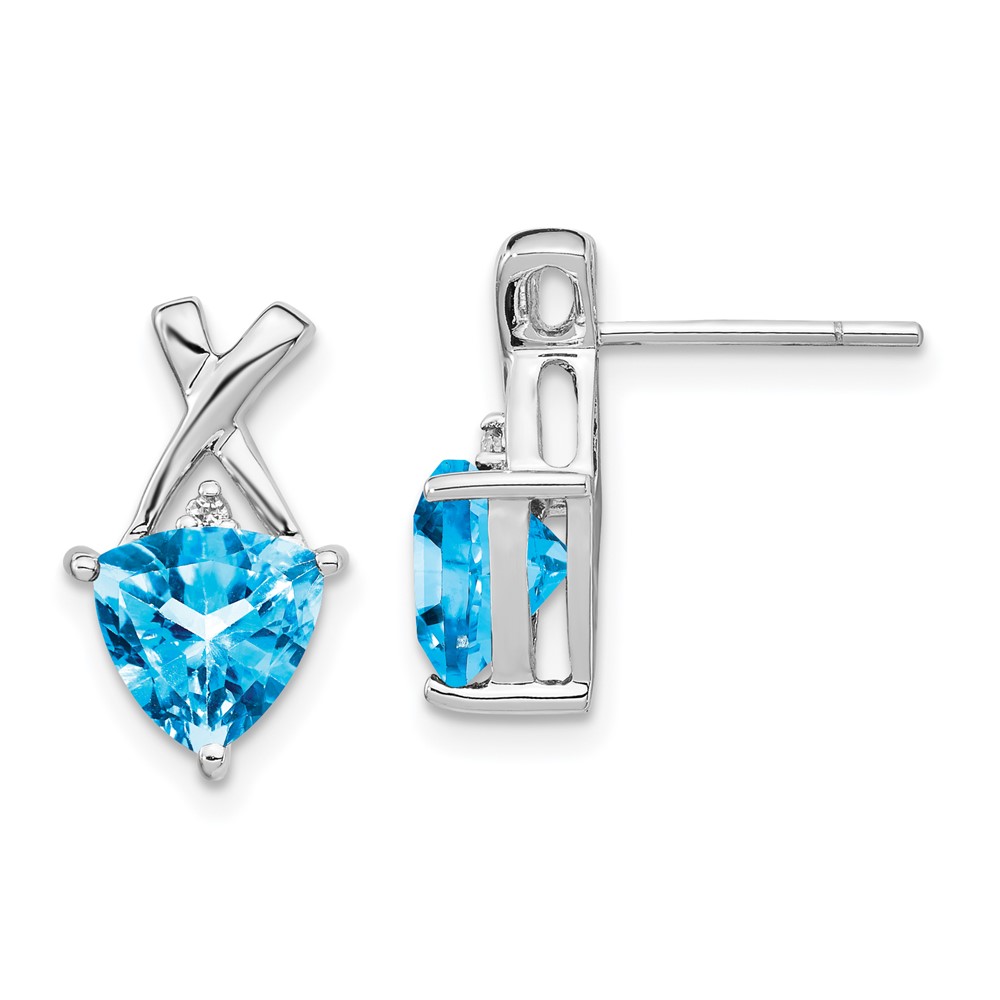 14k White Gold Blue Topaz and White Topaz Trillion Post Earrings