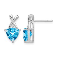 14K White Gold 7mm Trillion Blue Topaz and White Topaz -x- Post Earrings view 1