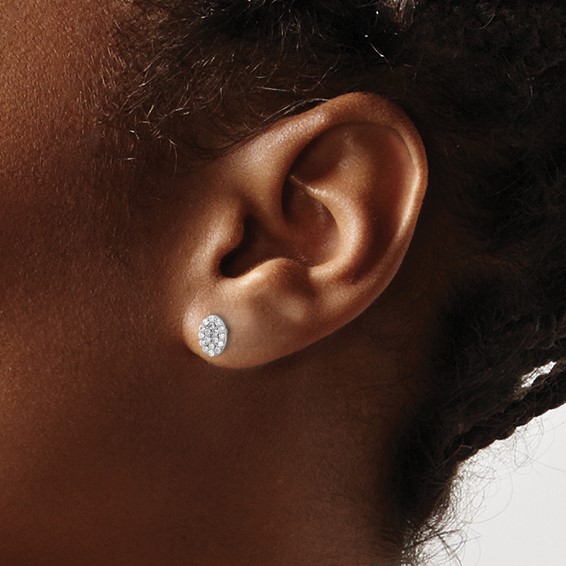 14k White Gold Cluster Oval Earrings Mounting