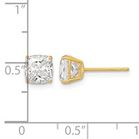 14K Yellow Gold Polished 6x6 Cushion-Cut CZ Stud Post Earrings view 4
