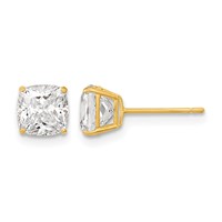 14K Yellow Gold Polished 6x6 Cushion-Cut CZ Stud Post Earrings view 1