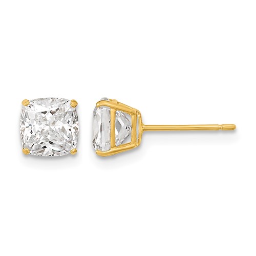 14K Yellow Gold Polished 6x 6 Cushion-Cut CZ Stud Post Earrings