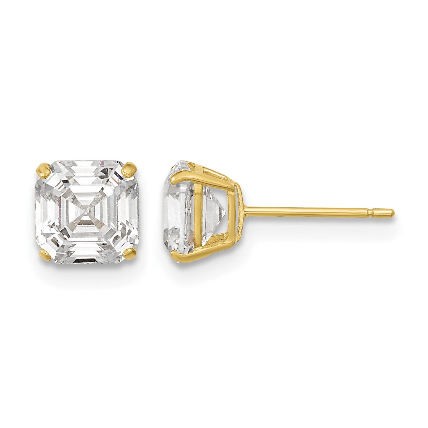 14k Polished 6x6 Asscher Cut CZ Studs Post Earrings (XE3166CZ)