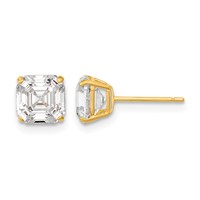 14K Yellow Gold Polished 6x6 Asscher-Cut CZ Stud Post Earrings view 1