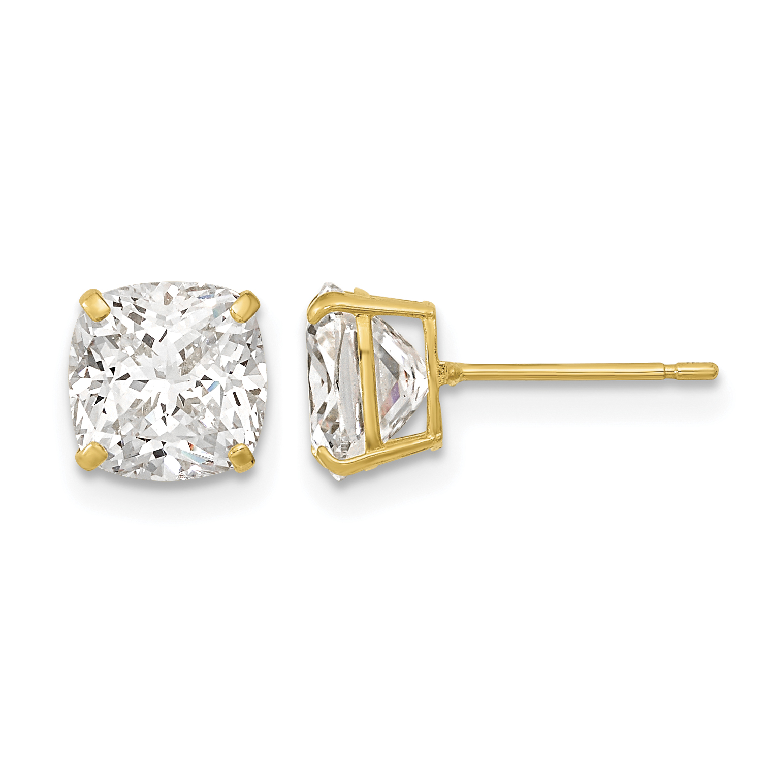 14k Polished 7x7 Cushion Cut CZ Studs Post Earrings (XE3167CZ)