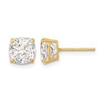 14K Yellow Gold Polished 7x7 Cushion-Cut CZ Stud Post Earrings view 1