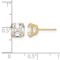 14K Yellow Gold Polished 7x 7 Asscher-Cut CZ Stud Post Earrings view 4