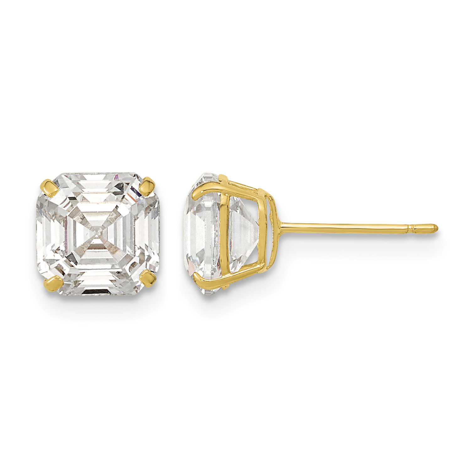 14k Polished 7x7 Asscher Cut CZ Studs Post Earrings (XE3168CZ)
