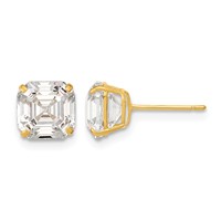 14K Yellow Gold Polished 7x 7 Asscher-Cut CZ Stud Post Earrings view 1