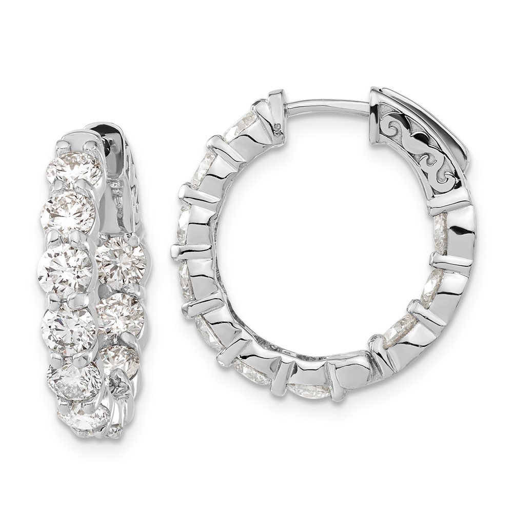14K White Gold 4 Carat Lab Grown Diamond VS SI+ G+ Round Complete Safety Clasp Hoop Earrings