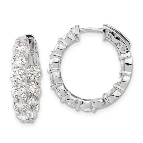 14K White Gold 4.33 Carat Lab Grown Diamond VS SI+ G+ Round Complete Safety Clasp Hoop Earrings