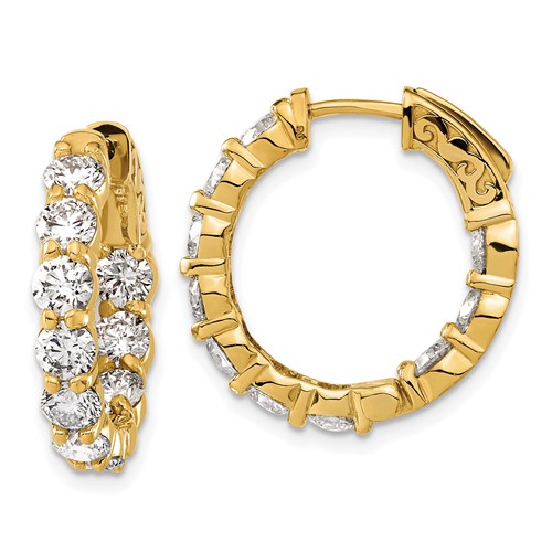 14K Yellow Gold 4.33 Carat Lab Grown Diamond VS SI+ G+ Round Complete Safety Clasp Hoop Earrings