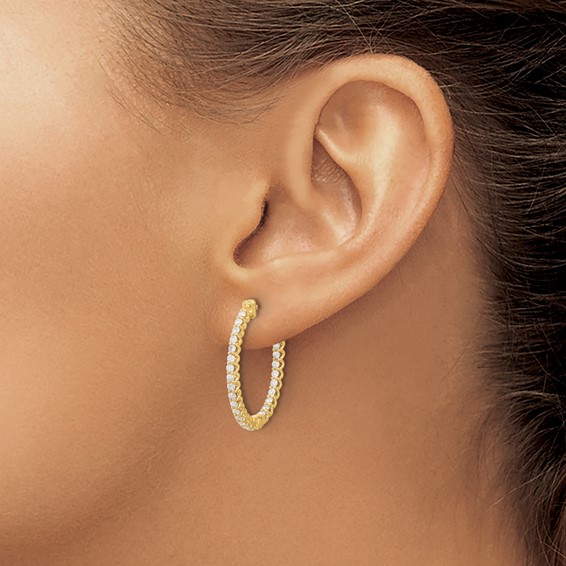 14K .78ct (Holds 52-1.5mm Round) In/Out Oval Hoop w/Safety Clasp Earring Mountings