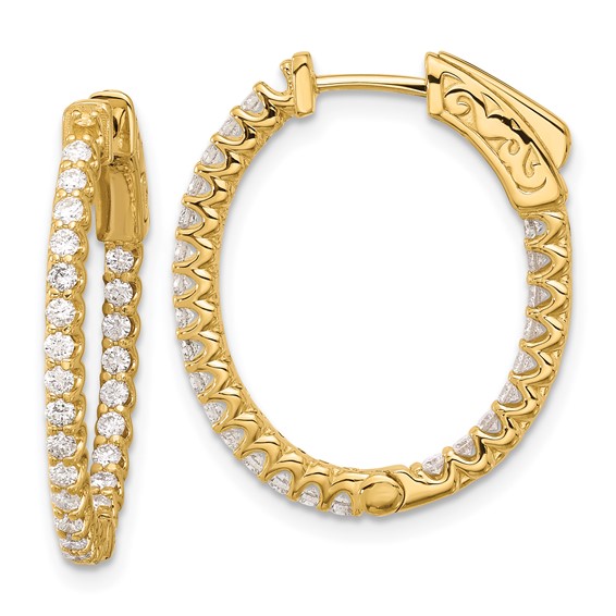 14K .78ct (Holds 52-1.5mm Round) In/Out Oval Hoop w/Safety Clasp Earring Mountings