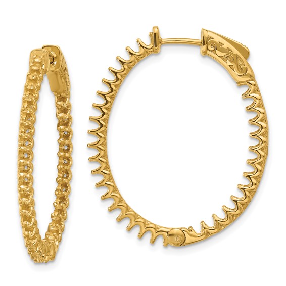 14K 2.3ct (Holds 66-2.0mm Round) In/Out Oval Hoop w/Safety Clasp Earring Mountings