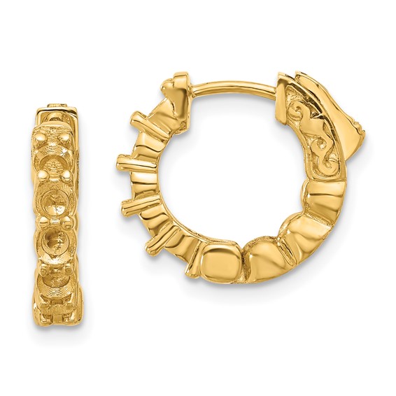 14K 1ct  (Holds10-3.0mm Round) Hoop w/Safety Clasp Earring Mountings