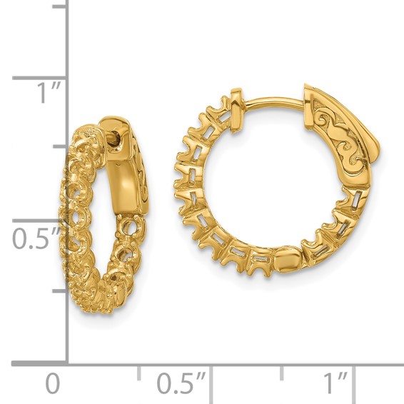 14K .84ct  (Holds 24-2.0mm Round) In/Out  Hoop w/Safety Clasp Earring Mountings