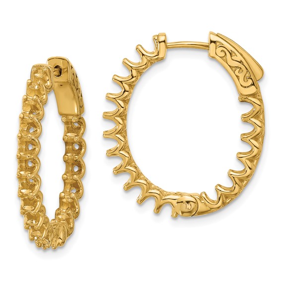14K 2.1ct  (Holds 36-2.5mm Round) In/Out Oval Hoop w/Safety Clasp Earring Mountings