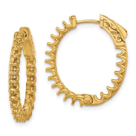 14K 2ct  (Holds 40-2.3mm Round) In/Out Oval Hoop w/Safety Clasp Earring Mountings