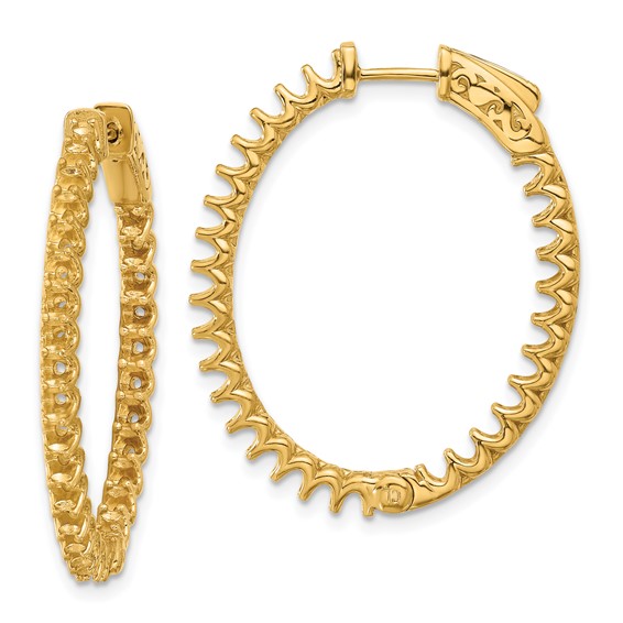 14K 2.9ct (Holds 58-2.3mm Round) In/Out Oval Hoop w/Safety Clasp Earring Mountings