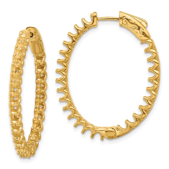 14K 3.1ct  (Holds 52-2.5mm Round) In/Out Oval Hoop w/Safety Clasp Earring Mountings