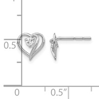 14K White Gold 1/20 Carat AA Diamond Heart Post Earrings view 2