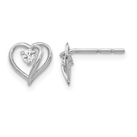 14K White Gold 1/20 Carat AA Diamond Heart Post Earrings view 1