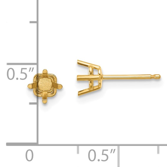14k 4mm Square Post Earring Mountings