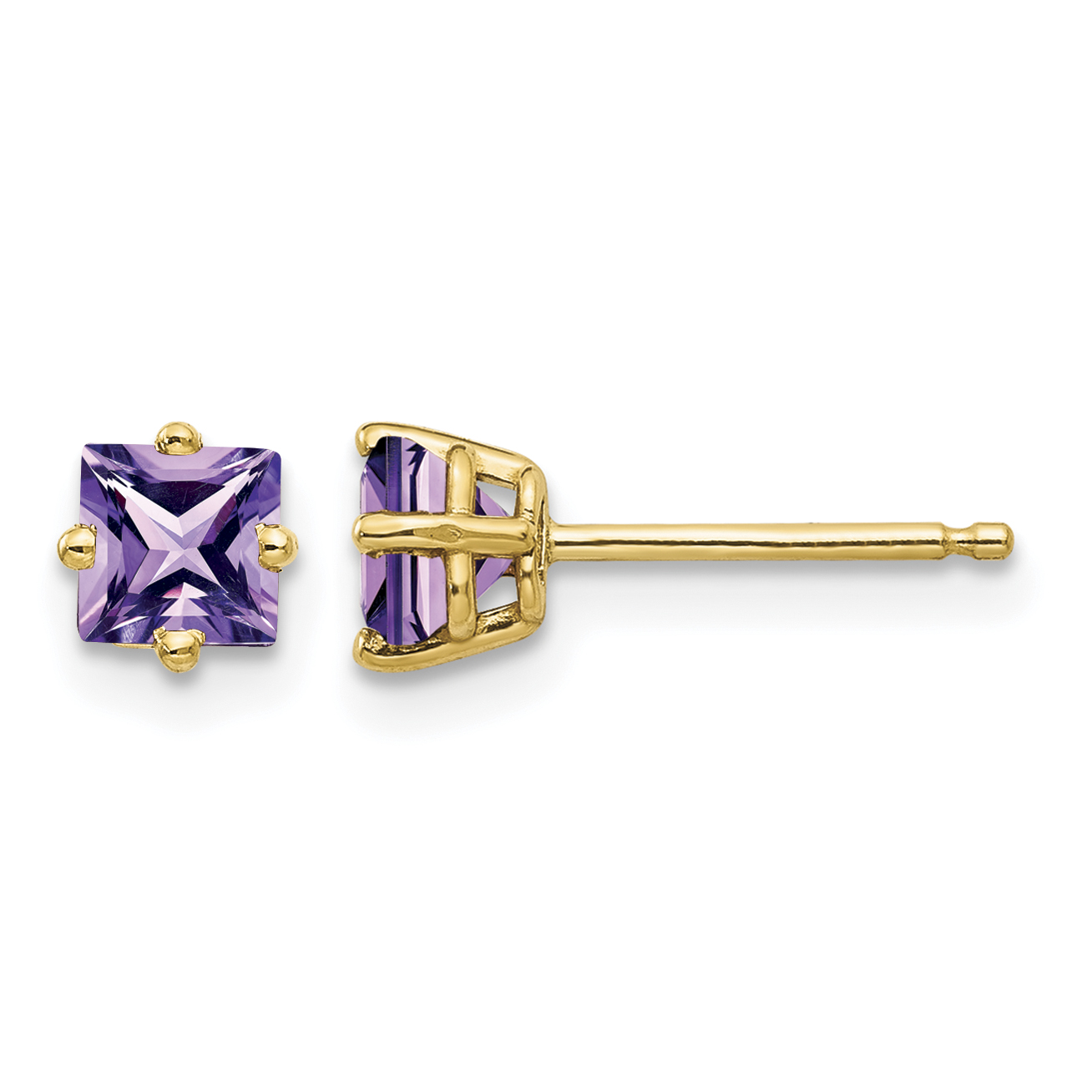 14k 4mm Princess Cut Amethyst Earrings (XE60AM)