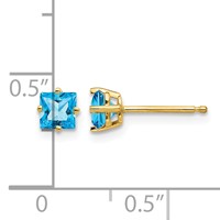 14K 4mm Yellow Gold Princess-cut Blue Topaz Post Earrings view 4